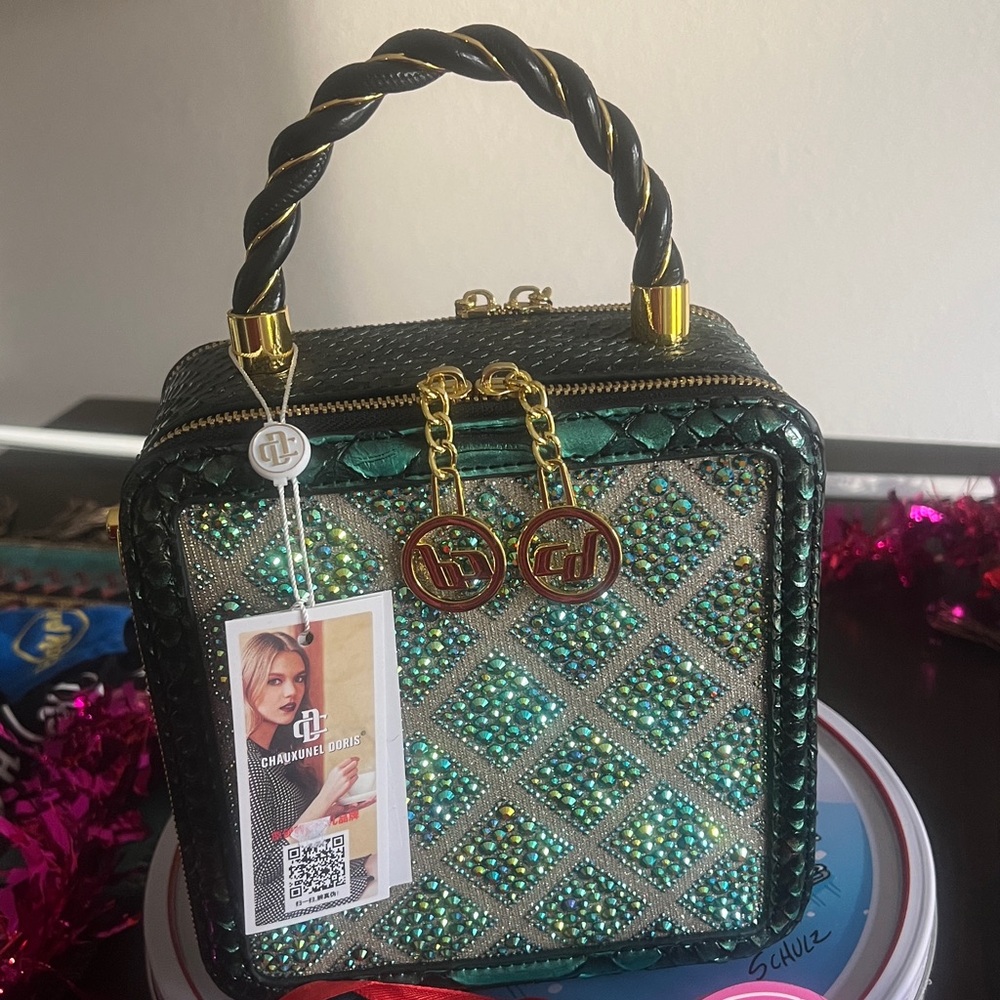 CHAUXUNEL DORIS Emerald Green Rhinestone Handbag